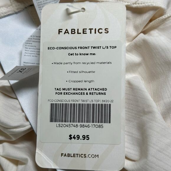 Fabletics Top Womens 3X Cream Leopard Crop Long Sleeves Athleisure Gym Workout - Picture 8 of 8